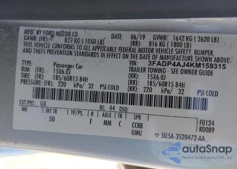 2019 Ford Fiesta S из США, поврежденный, VIN 3FADP4AJ4KM159315